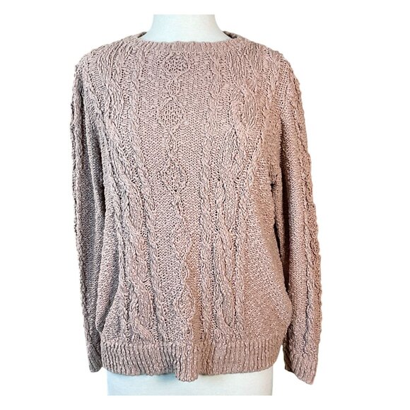 J Jill Long Sleeve Chunky Cable Knit Chablis Mauve Pullover Sweater Large - Picture 1 of 8